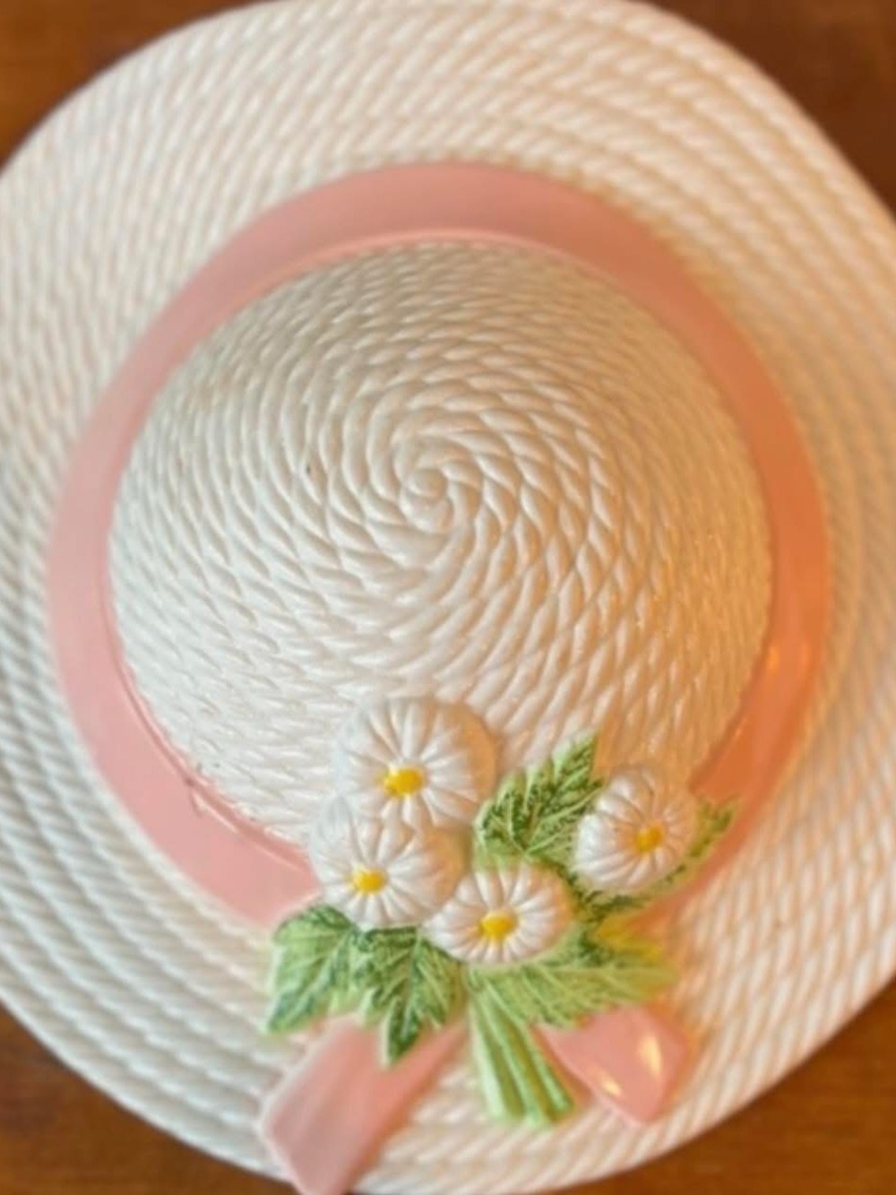 White Straw Hat with Pink Band and Floral Accent